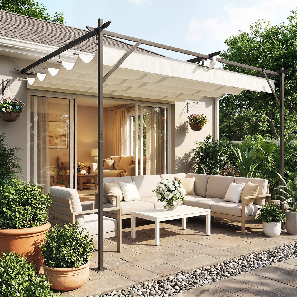 Outsunny Gazebo Pergola 3x4 m with Retractable Sliding Roof and Drainage Holes, Cream White