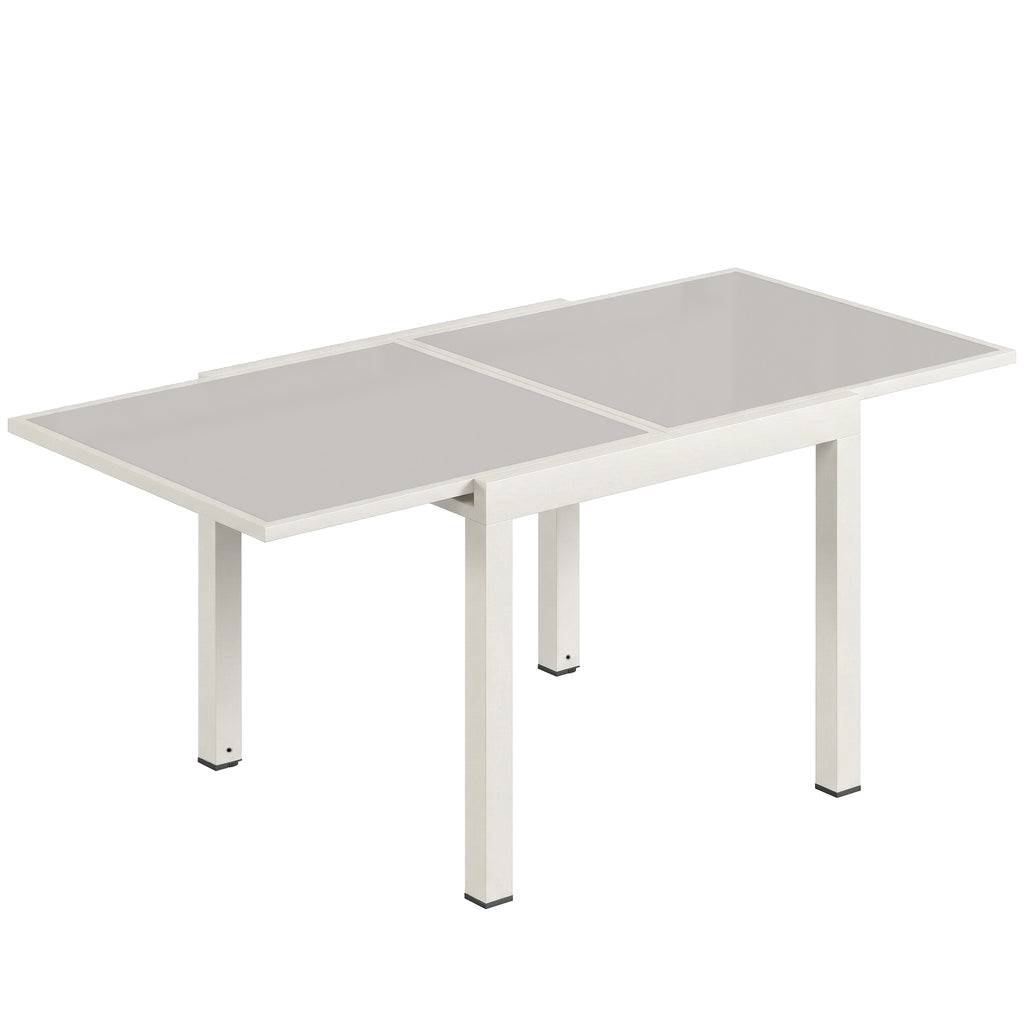 Outsunny Extendable Outdoor Aluminum Table, Tempered Glass Top, Cream White.