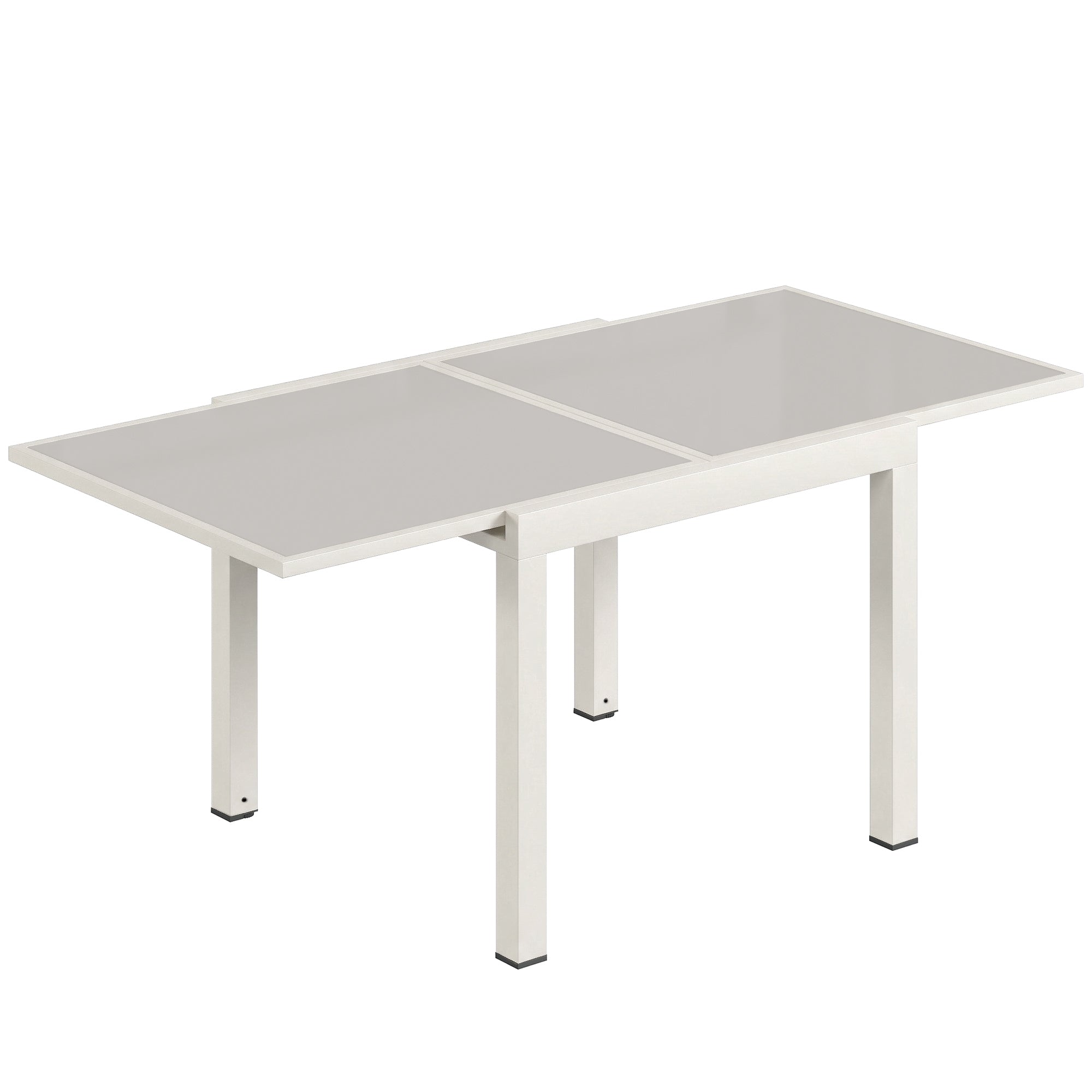 Outsunny Extendable Outdoor Aluminum Table, Tempered Glass Top, Cream White.