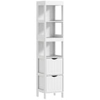 Bathroom Cabinet with 3 Open Shelves and 2 Wooden Drawers, 30x30x141.2 cm, White