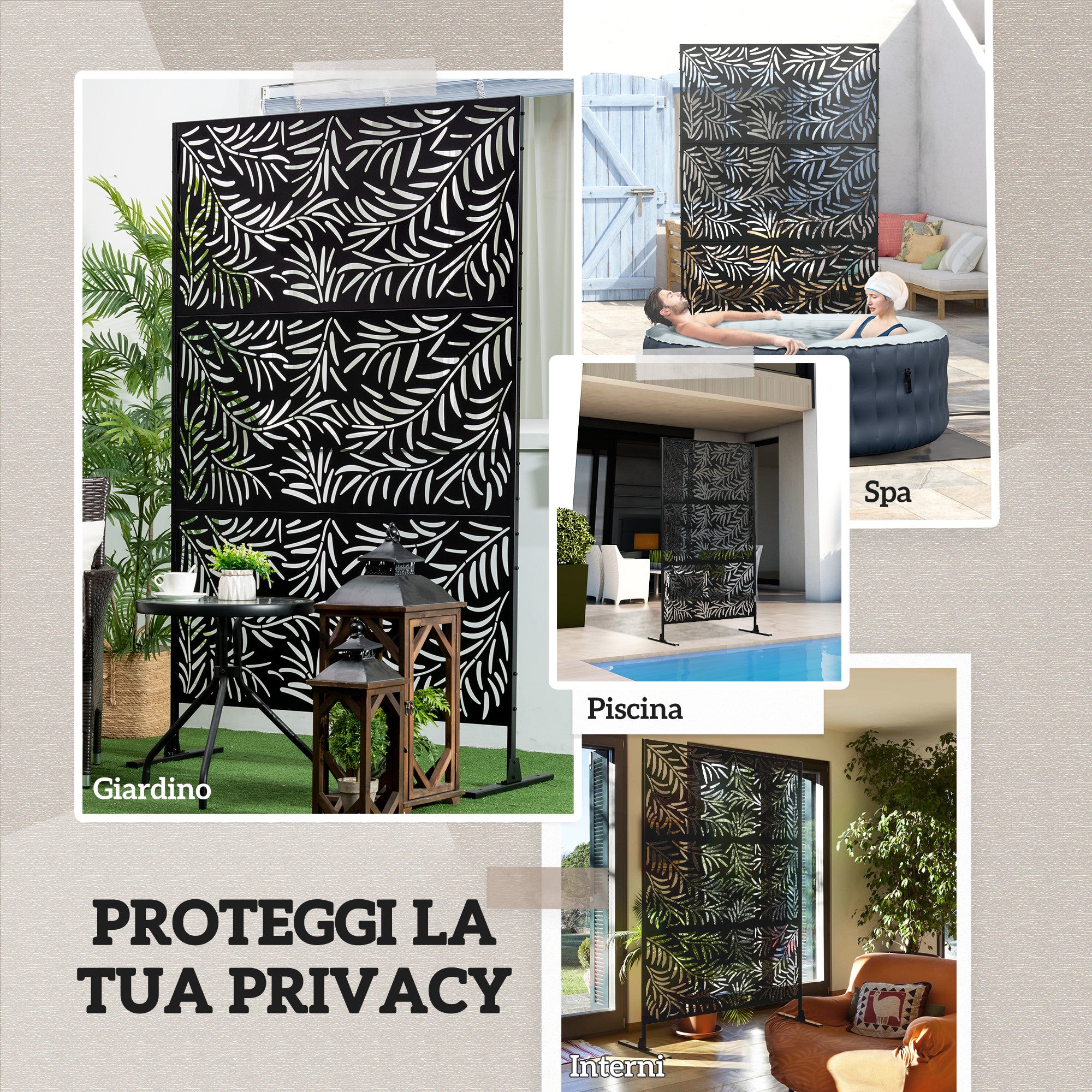 Outdoor Steel Screen with Willow Pattern and 2 Feet, 122x45x198 cm, Black