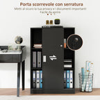 3-Shelf Office Cabinet with 2 Security Keys and Sliding Doors, 80x40x120 cm, Black