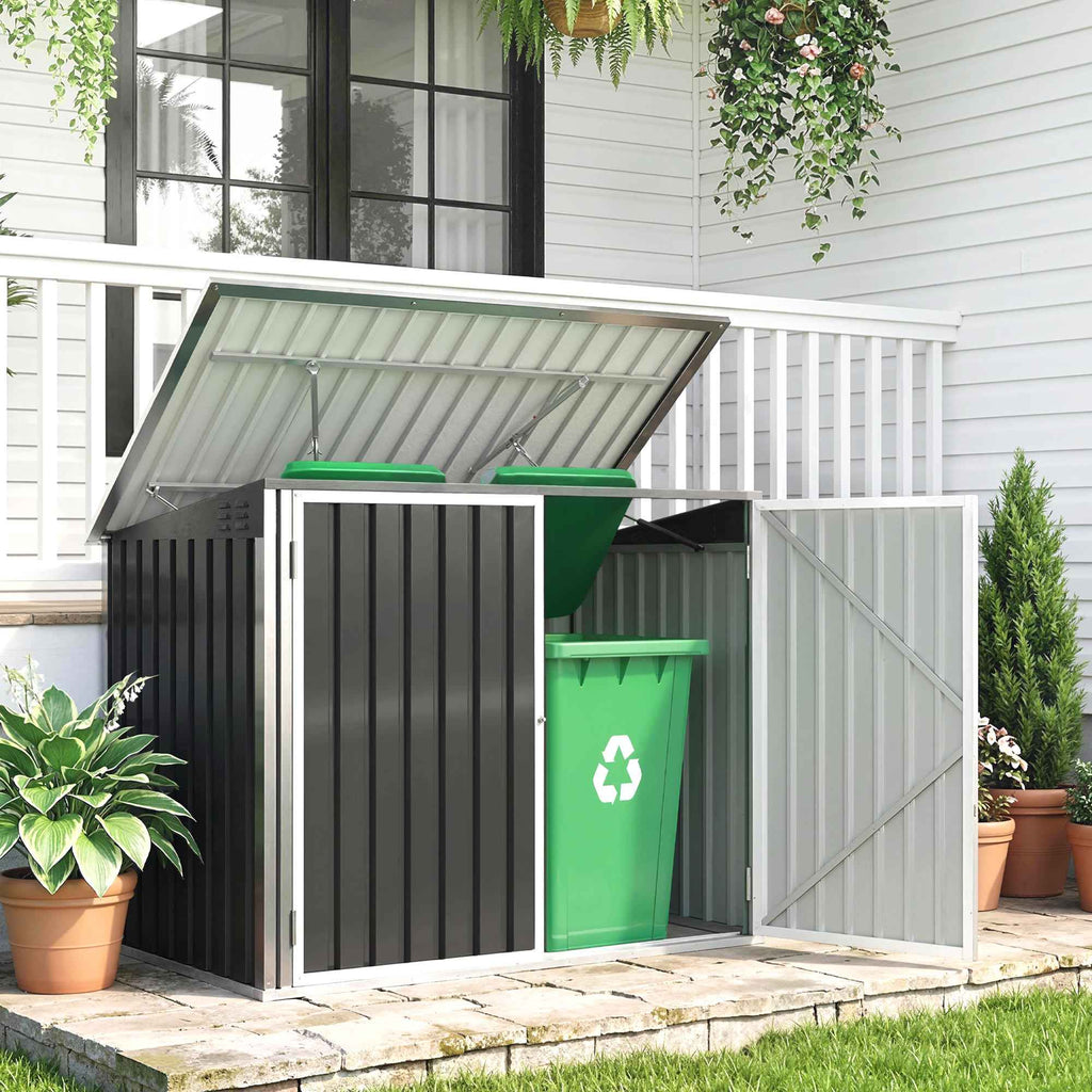 Outsunny Garden Shed, Horizontal Garbage Can Organizer, Dark Gray