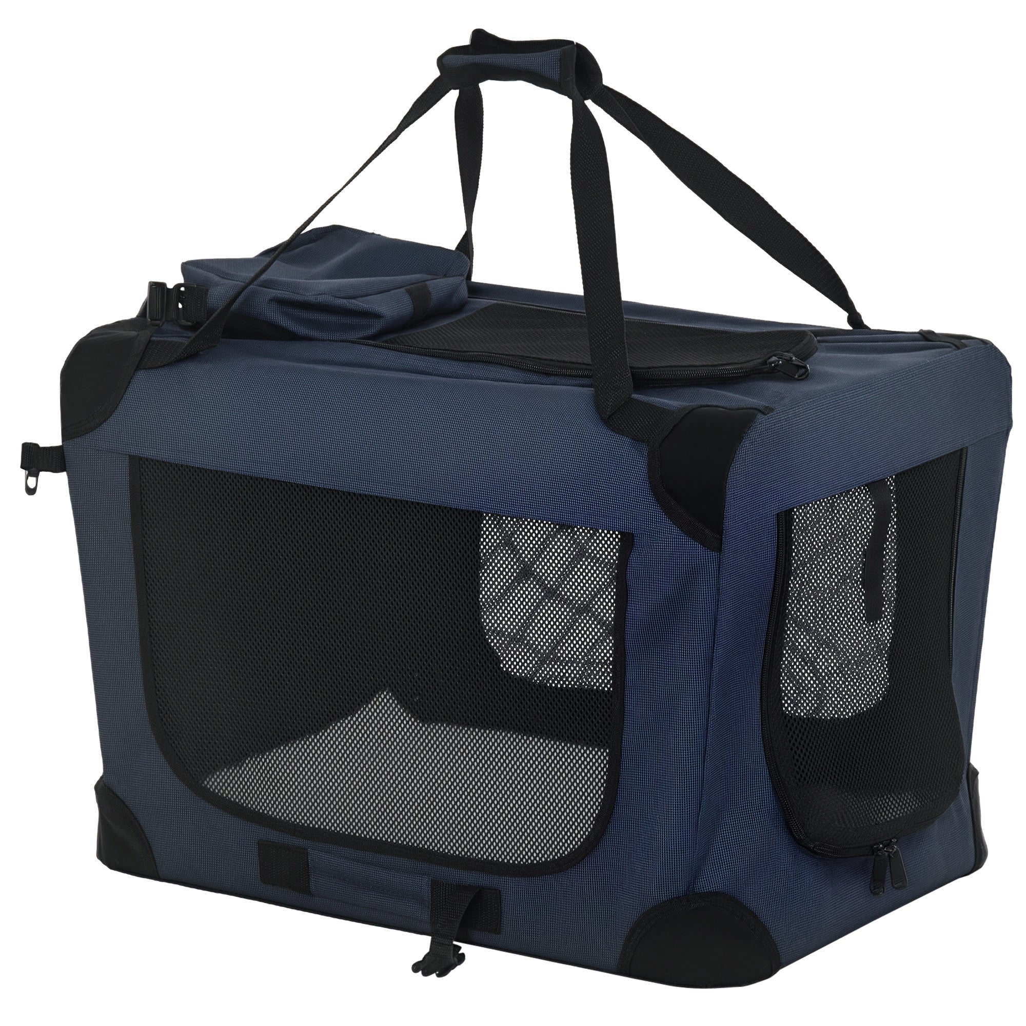 3-Door Dog Carrier with Cushion and Storage Bags, Blue Oxford Fabric and Metal, 70x51x50 cm