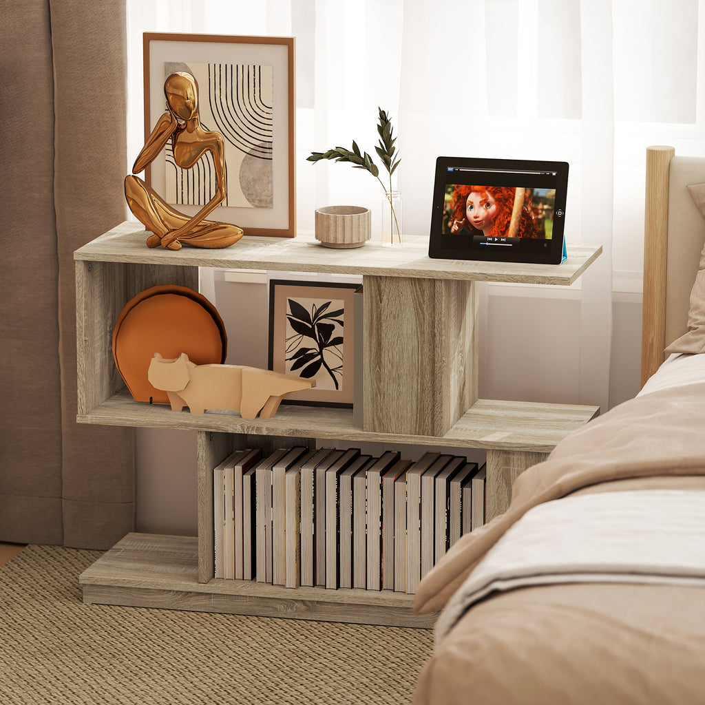 Modern S-Shaped Coffee Table with 3 Shelves for Living Room and Lounge, 90x30x61 cm, Wood