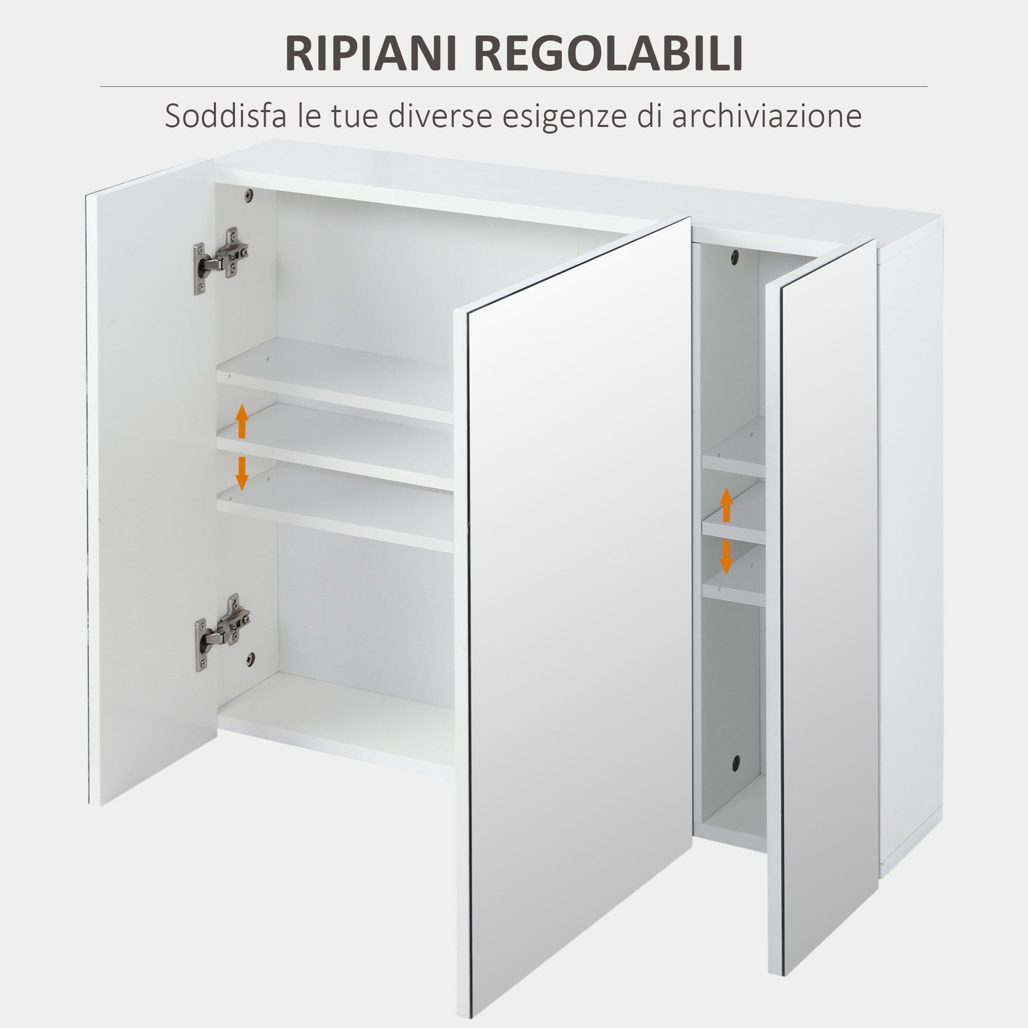 Bathroom Cabinet with 3 Mirrored Doors and Adjustable Shelves, 70x15x60cm, White - Borgè