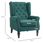French Style Living Room Armchair with Padded Seat and Cushions, Polyester, 74x86x102 cm, Dark Green