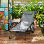 Folding and Reclining Garden Deckchair with 5 Levels with Side Table and Pocket, 60x190x31 cm, Gray and Black