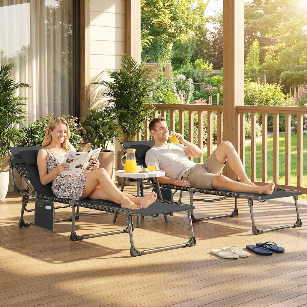 Outsunny Set of 2 Folding and Reclining Garden Sun Loungers on 5 Levels with Cushions, 57x200x38 cm, Black