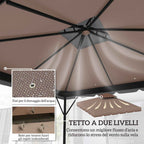 Outsunny 3x3m 2-Tier Gazebo Cover with 8 Drainage Holes, Khaki and Brown Polyester