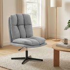 Swivel Living Room Chair in Linen-Effect Fabric and Metal, 63x75x92-102 cm, Light Grey