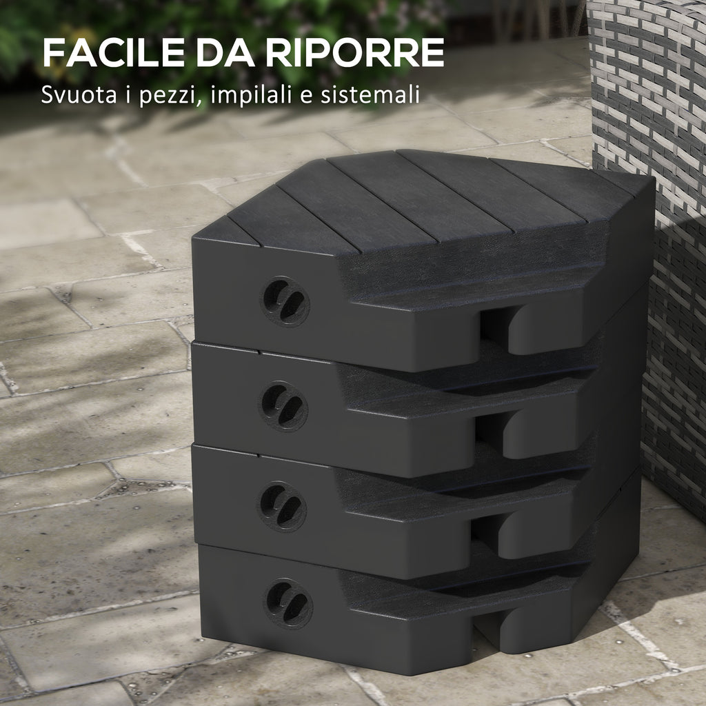 Set of 4 Base Tiles for Arm Umbrella Fillable with Water or Sand up to 80 kg, Black