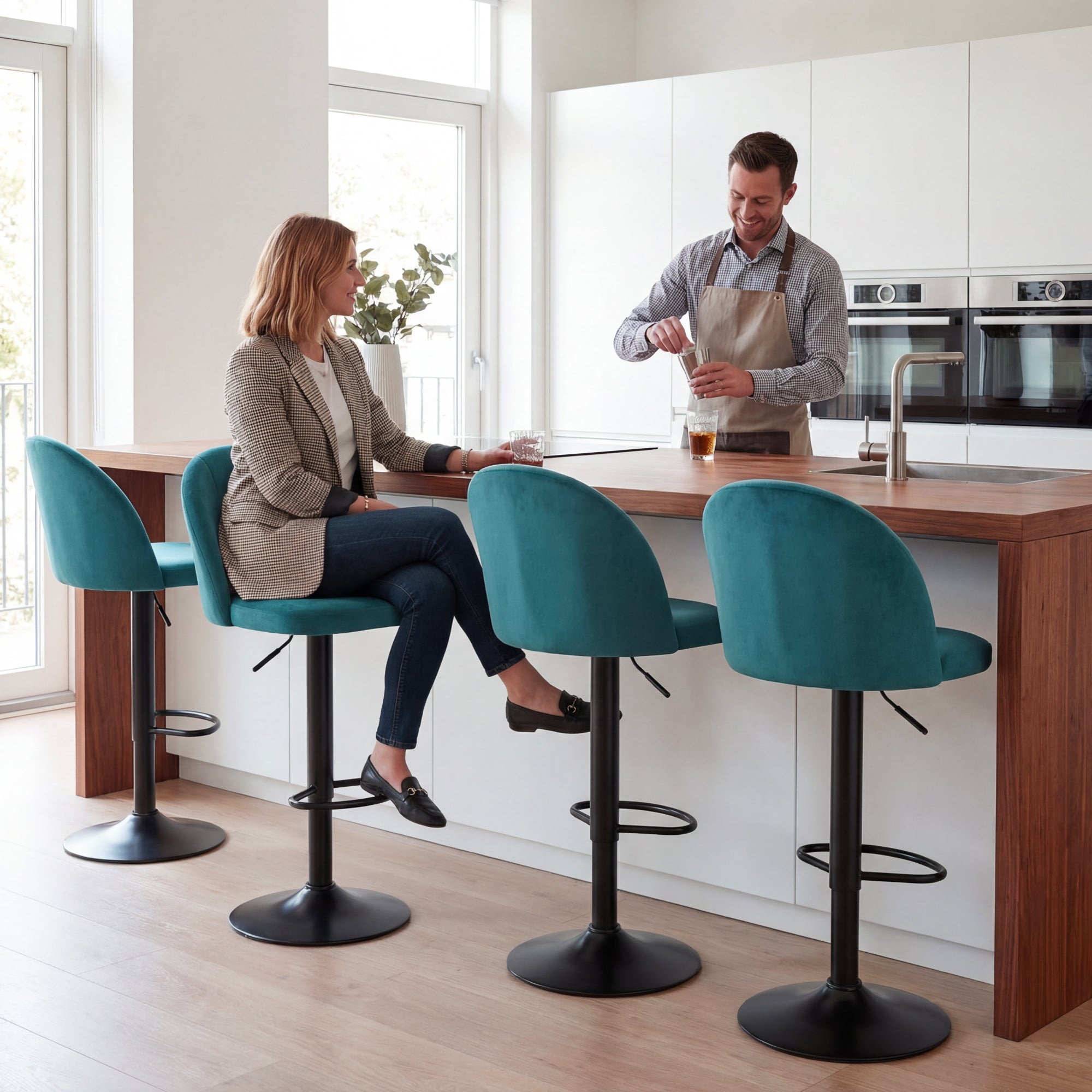 HOMCOM Set of 2 Bar Stools, Modern Swivel Barstools with Footrest, Blue