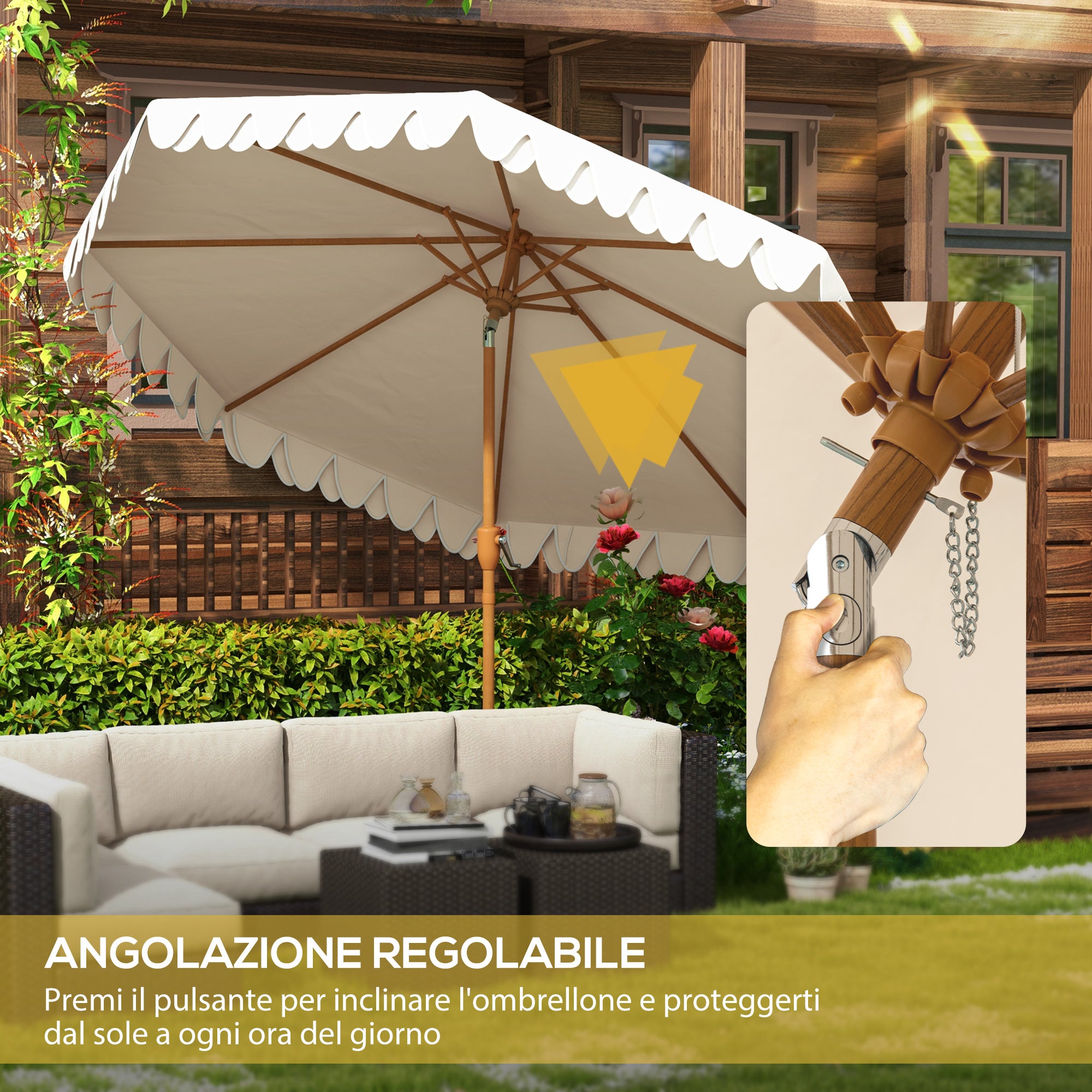 Garden Umbrella with Crank and Tilting, Air Vents and 8 Ribs, 2.7x2.4 m, Cream