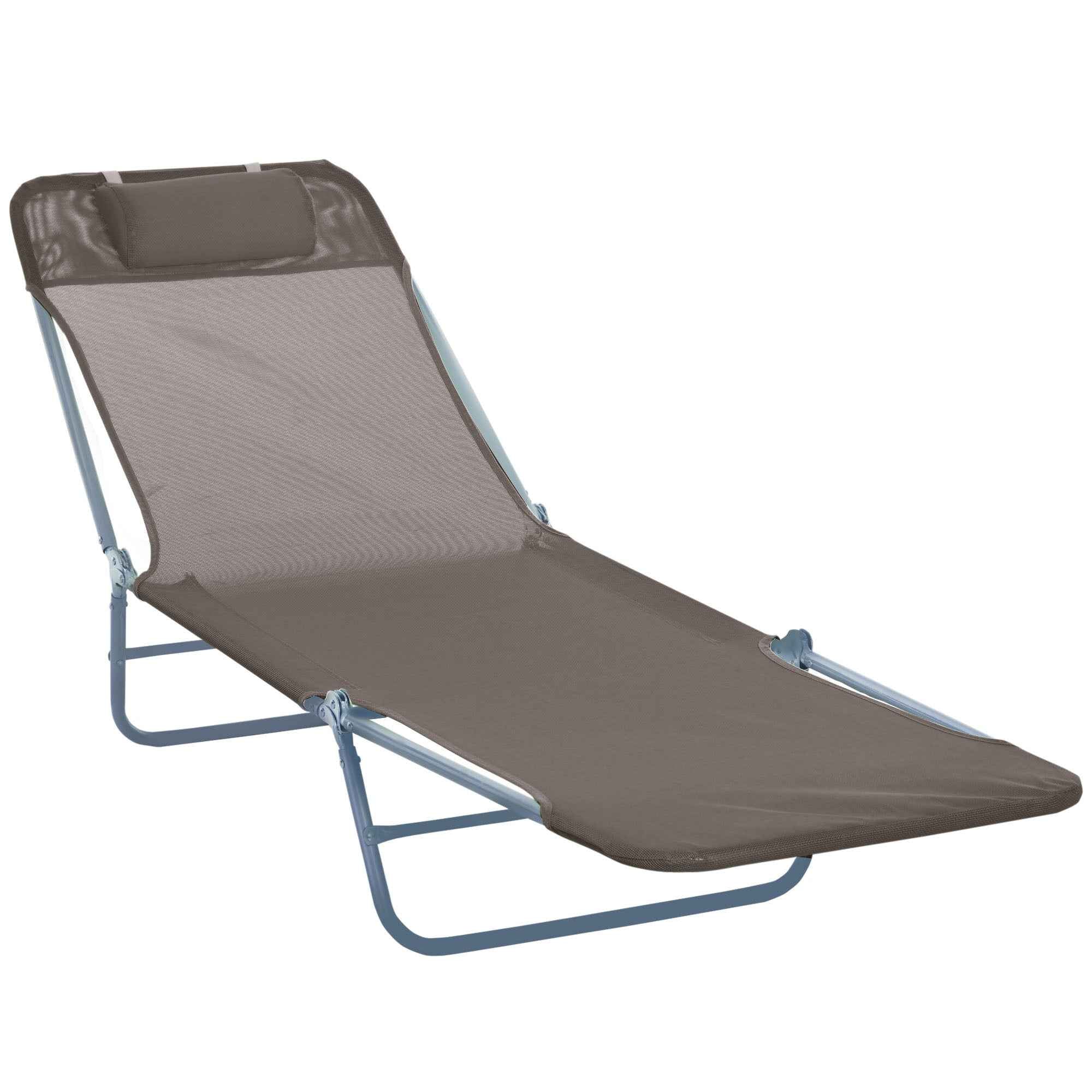 Outsunny Folding Sun Lounger with Reclining Backrest and Cushion, 182 x 56 x 24.5 cm, Brown and Silver