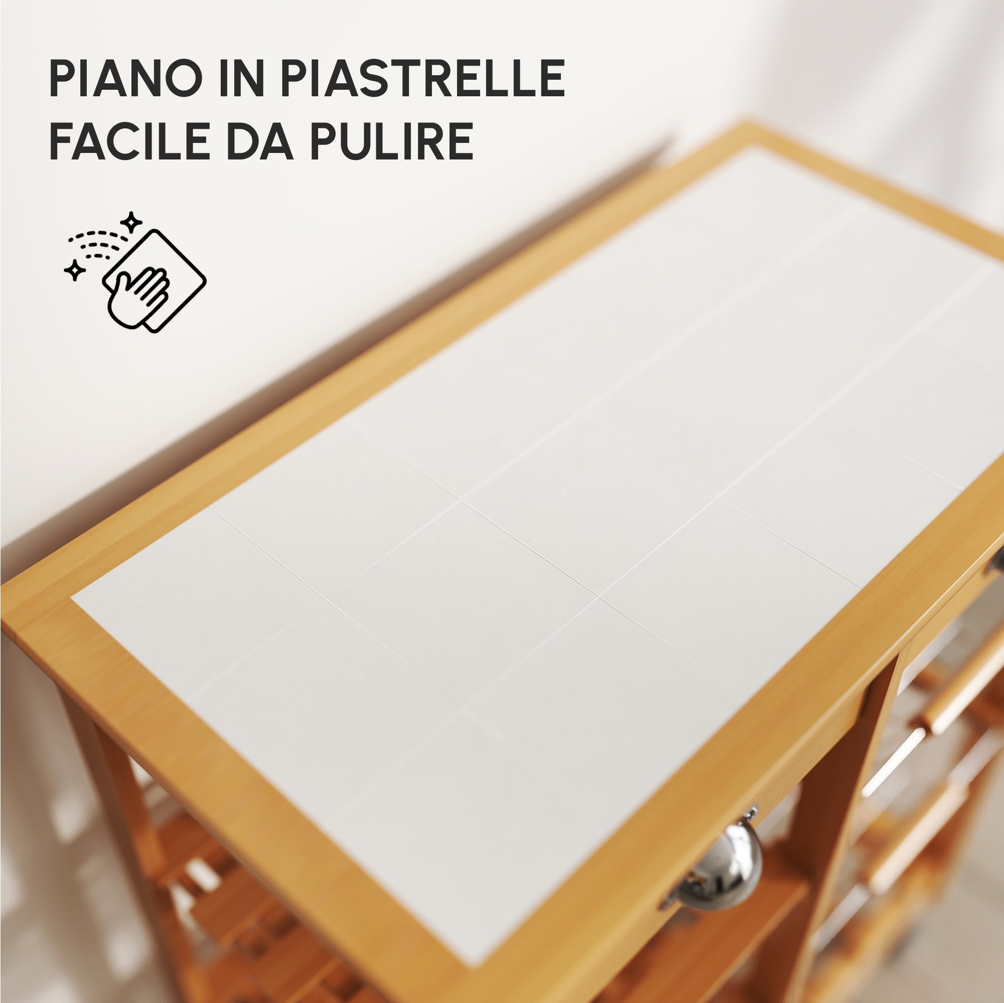 Multipurpose Kitchen Cart in Pine Wood 74 x 37 x 76cm Light Brown