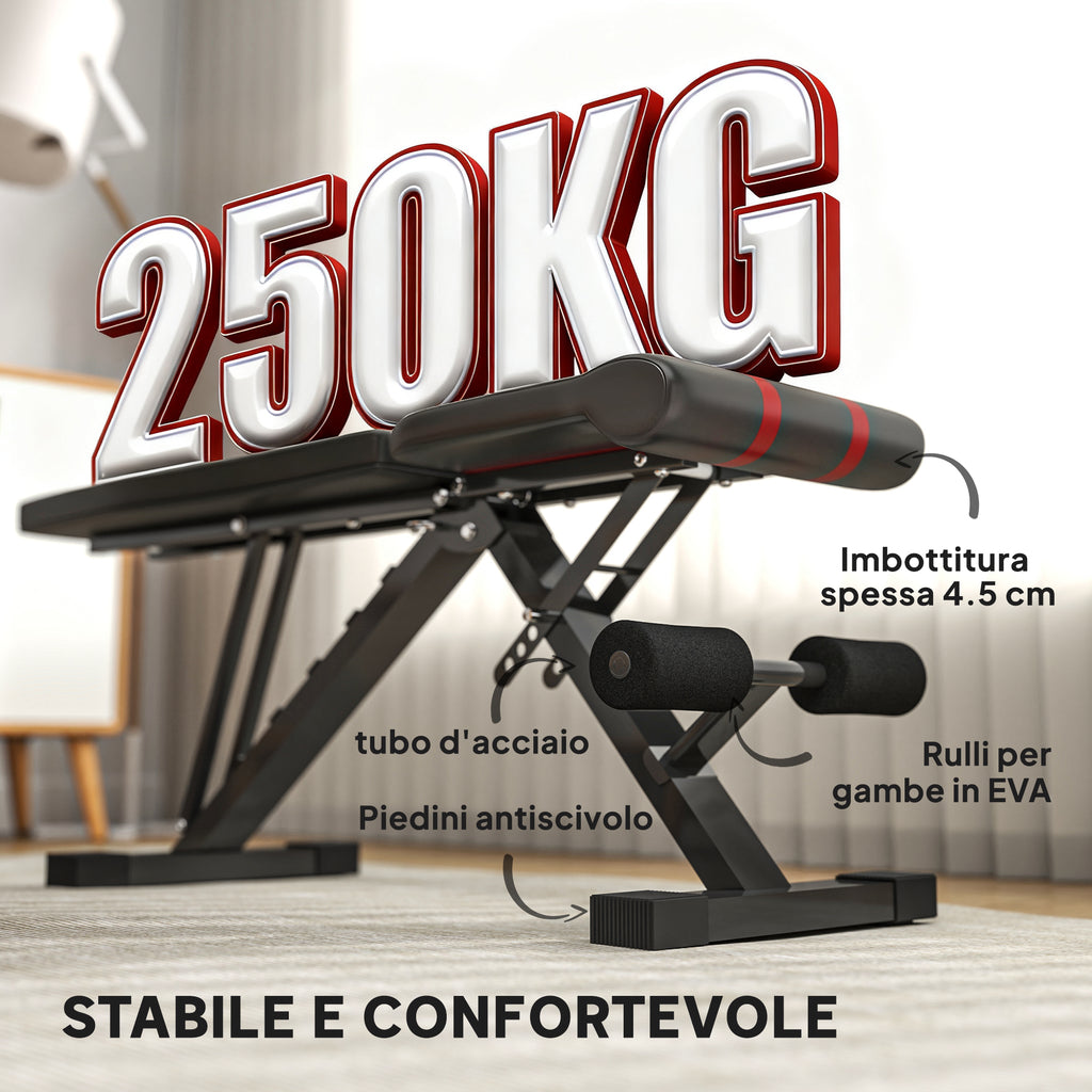 SPORTNOW Folding Gym Bench, Multifunctional Incline Abdominal Bench with 6-Level Adjustable Backrest, Black