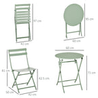 Outsunny garden set 3 folding steel, 2 chairs 42x50x81 cm and table Ø60x71 cm, green - Borgè