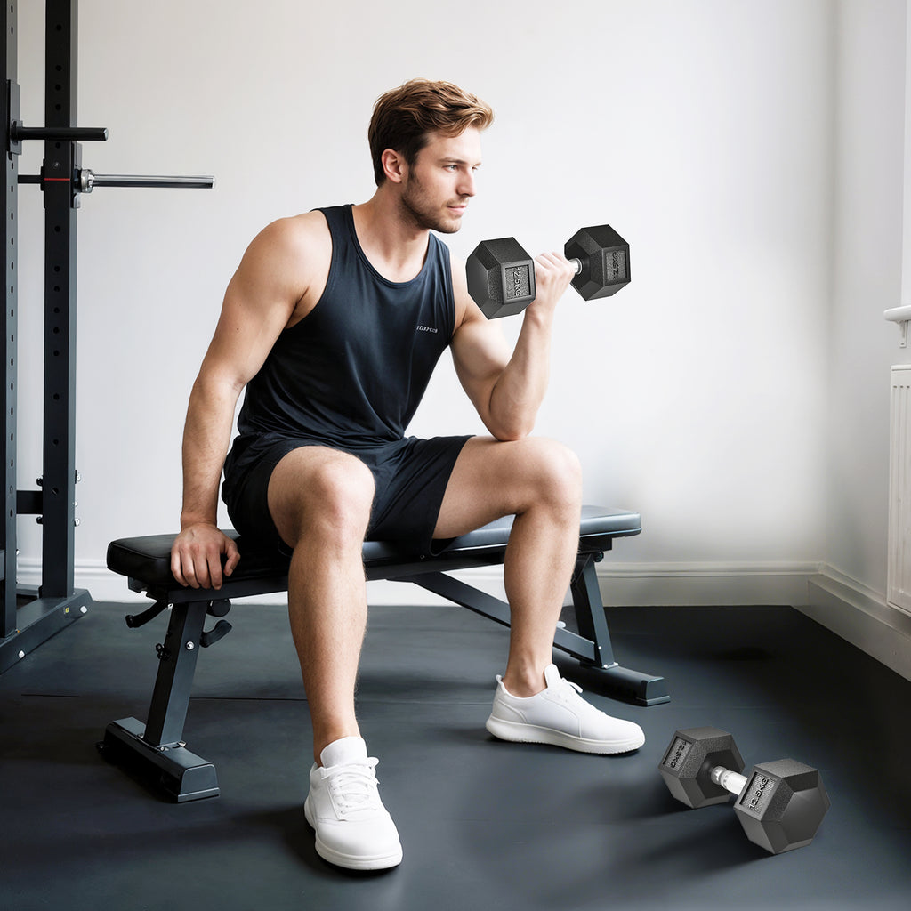 HOMCOM 2 x 12.5 kg Hex Dumbbell Set, Gym Weights with Non-Slip Knurled Grip, Black