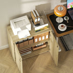Mobile Office Multipurpose Document Holder with Lock, 2 Doors and Internal Shelf, 80x40x80 cm, Oak
