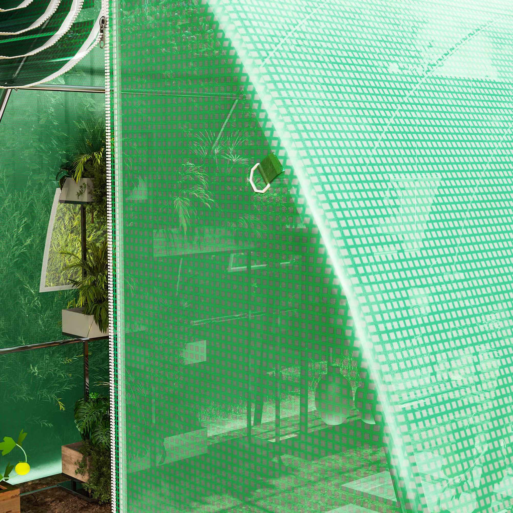 Outsunny PE Greenhouse Cover with 8 Windows, Roll-Up Door and Buried Edges, 4x3x2 m, Green