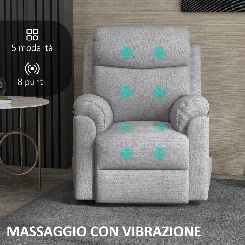 Grey Reclinable Lifting Armchair with footrests and massage points| 83x89x102 cm - Borgè