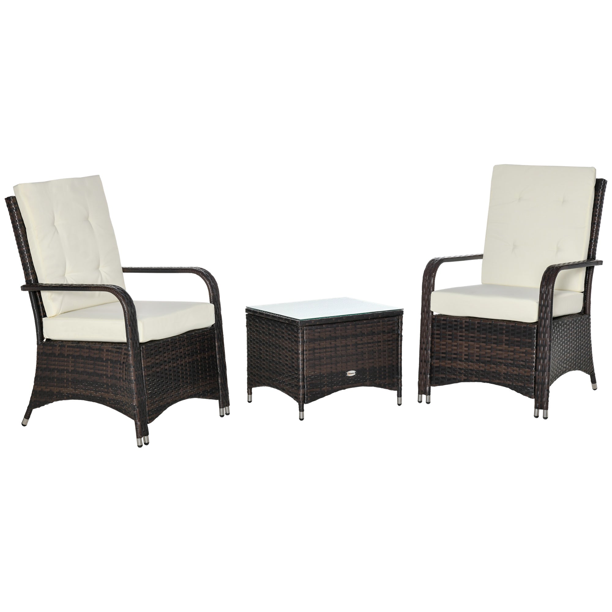 PE Rattan Garden Furniture Set with Coffee Table and 2 Chairs with Removable Cushions, Brown and Cream