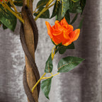21-Flower Artificial Camellia Plant with Cement and Moss Pot, Ø18x90 cm, Orange
