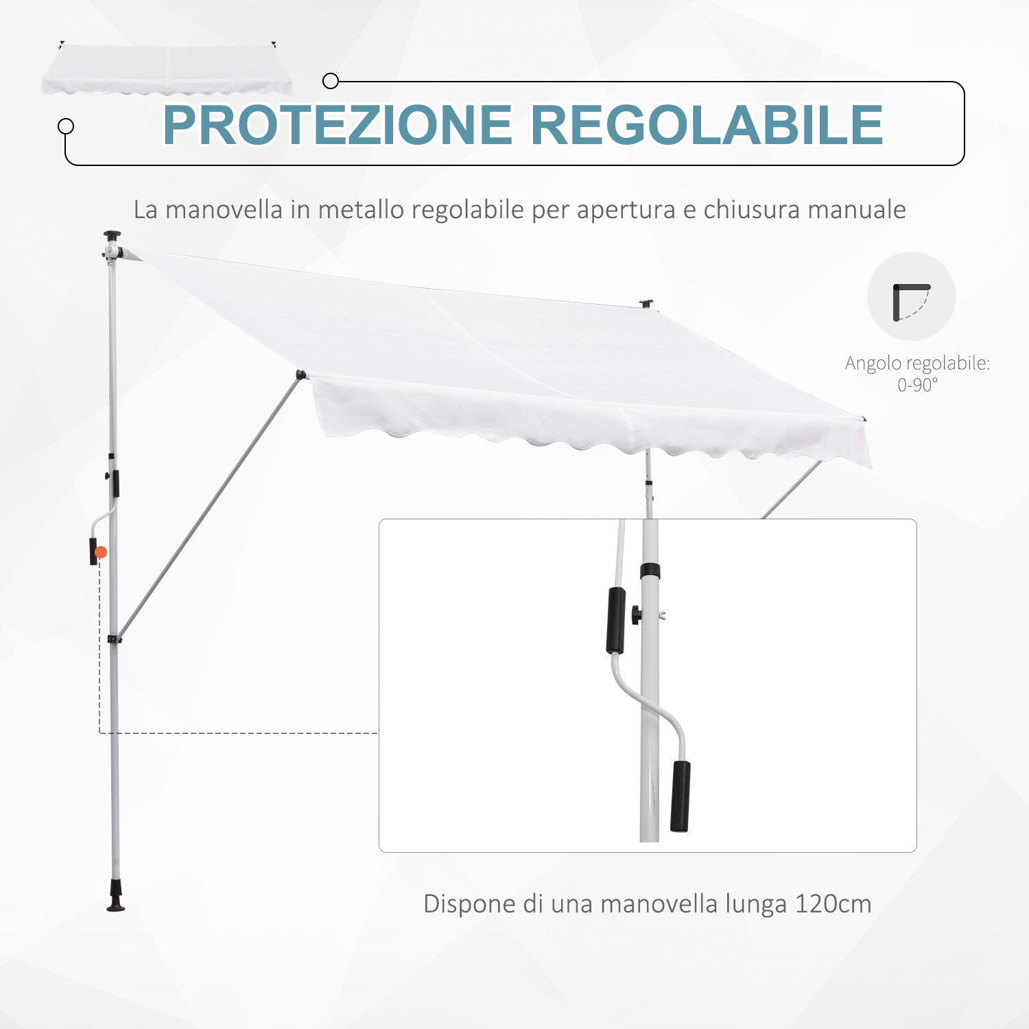 Outsunny 3x1.5m Arm Awning with Crank and Telescopic Structure, White