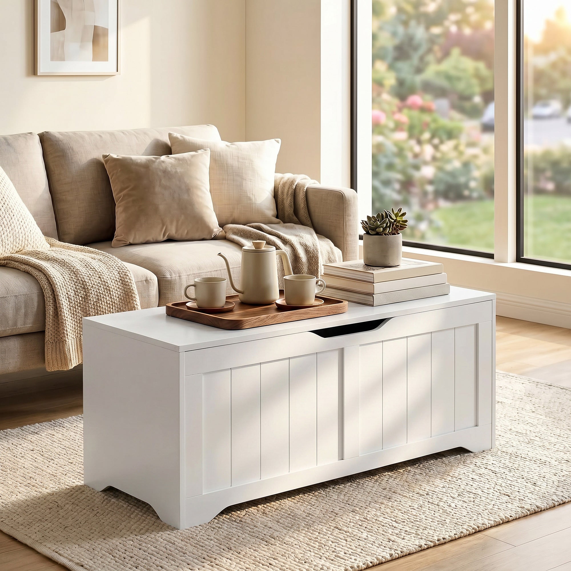 HOMCOM 136L Wooden Storage Bench with Lift-Top Lid, 100x40x45cm, White
