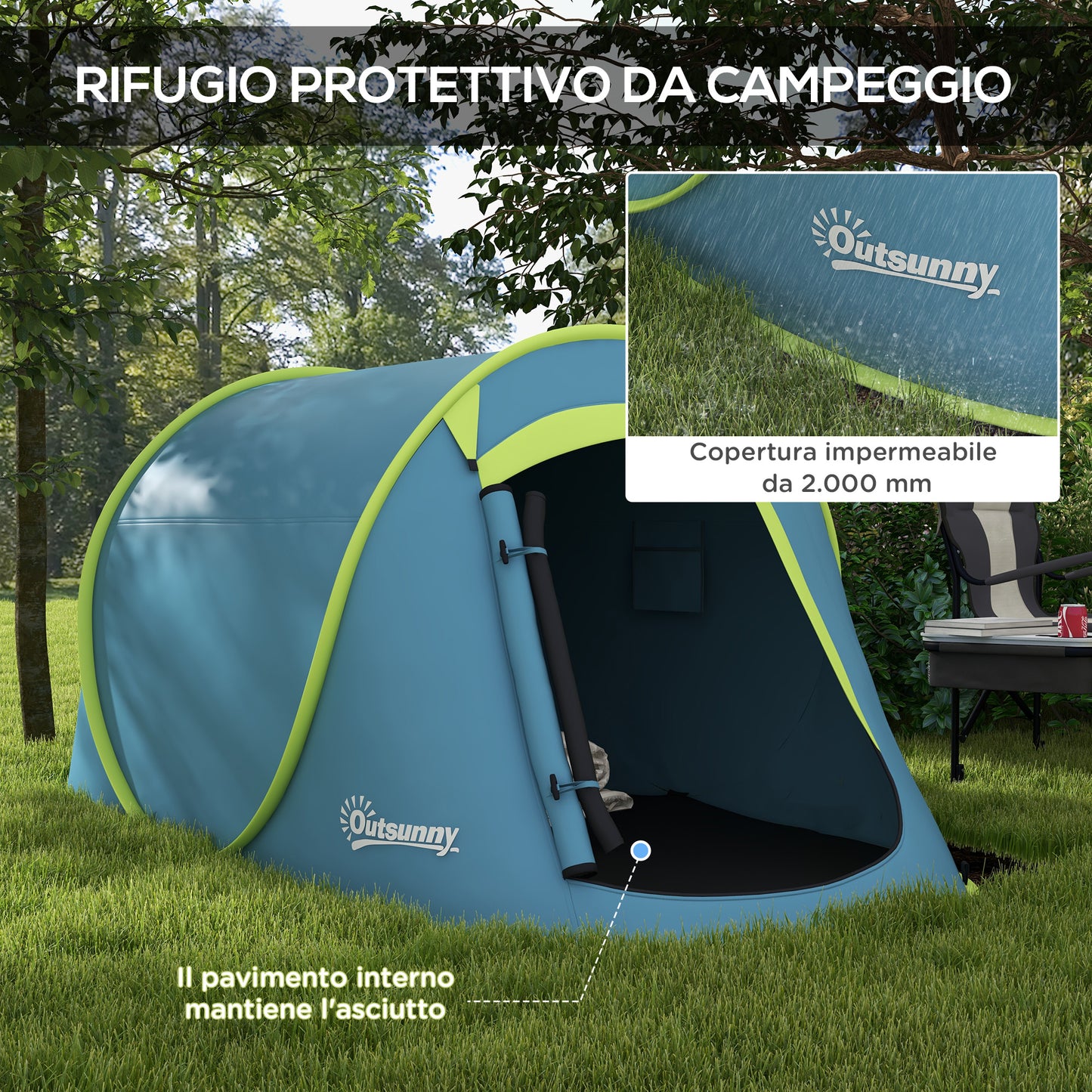 Outsunny Waterproof Pop Up Camping Tent with Accessories and Transport Bag, 245x148x105 cm, Blue - Borgè