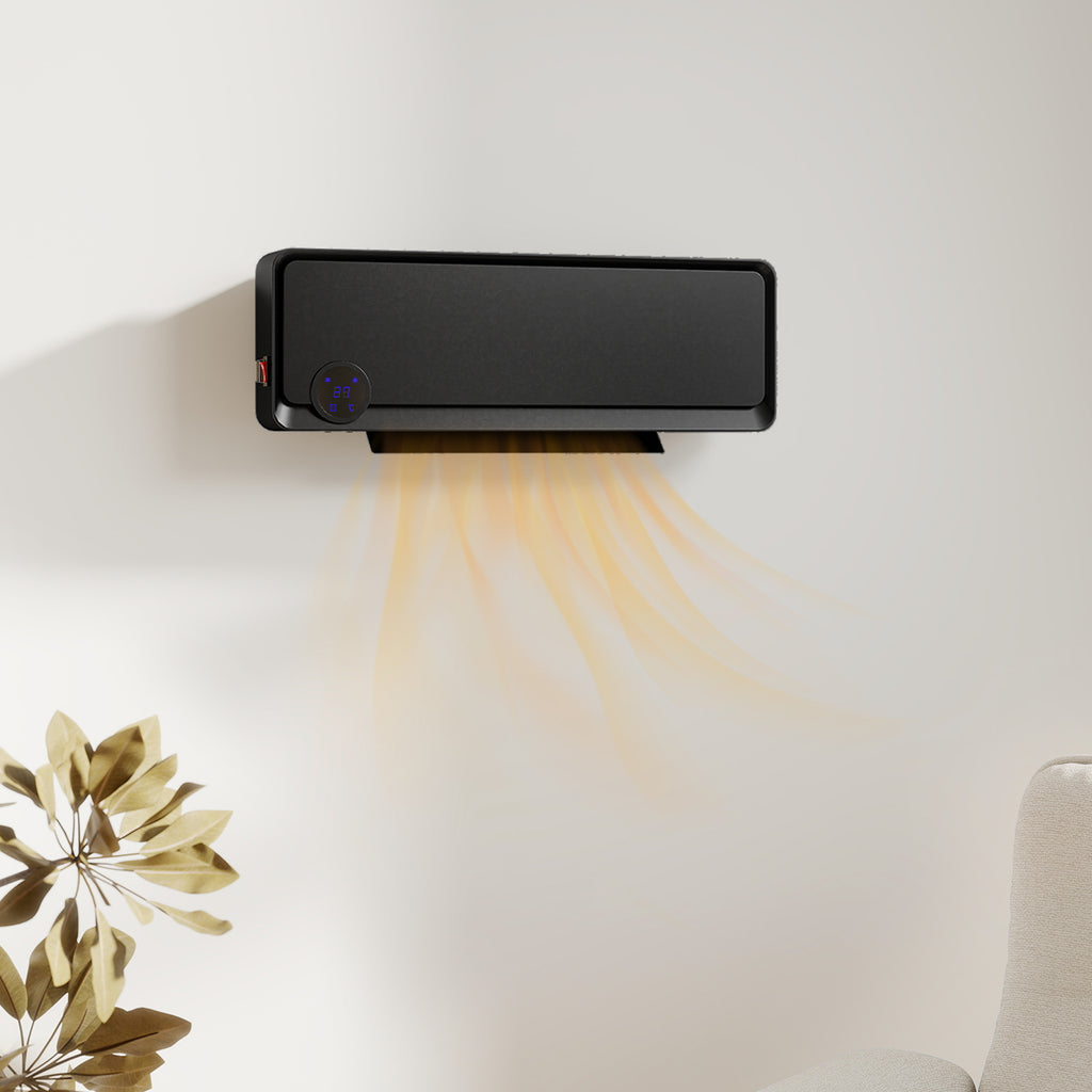HOMCOM 3-Mode Wall-Mounted Electric Heater with 12-Hour Timer, Made of PP and PA, 56 x 18.5 x 11.7 cm, Black