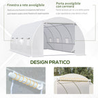 Outsunny 6x3x2m Tunnel Greenhouse, Metal Frame and PE Cover, White