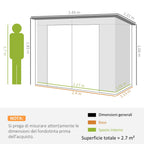 Outsunny Steel Tool Shed with 2 Vents and Latch, 249x121x183 cm, Green