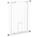 Dog Gate with Small Door, Pressure Fit and Self-Closing, 74-80x91.4cm, White