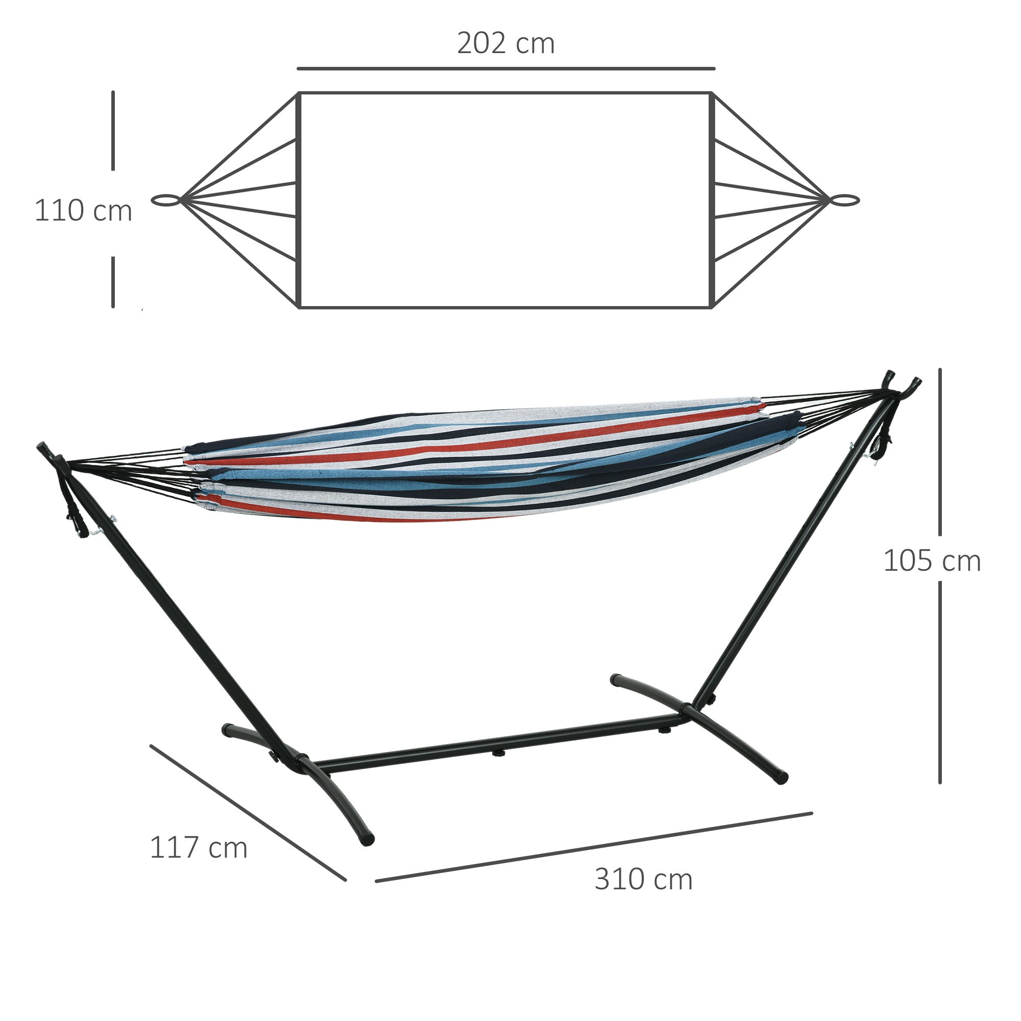 Outsunny Freestanding Hammock with Stand, Adjustable Height and Carrying Bag, 310x117x105 cm, White