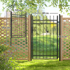 Garden Gate with 2 Posts with Handle, Padlock and 3 Keys, in Galvanized Steel, 105x204 cm, Black