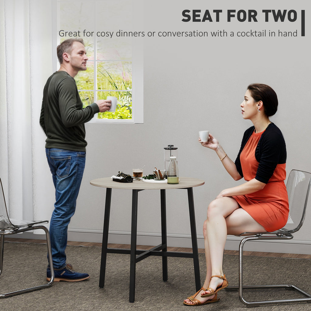 Round Industrial Dining Table for 2 People, in Wood and Steel, Ø80x75 cm, Black and Wood Color