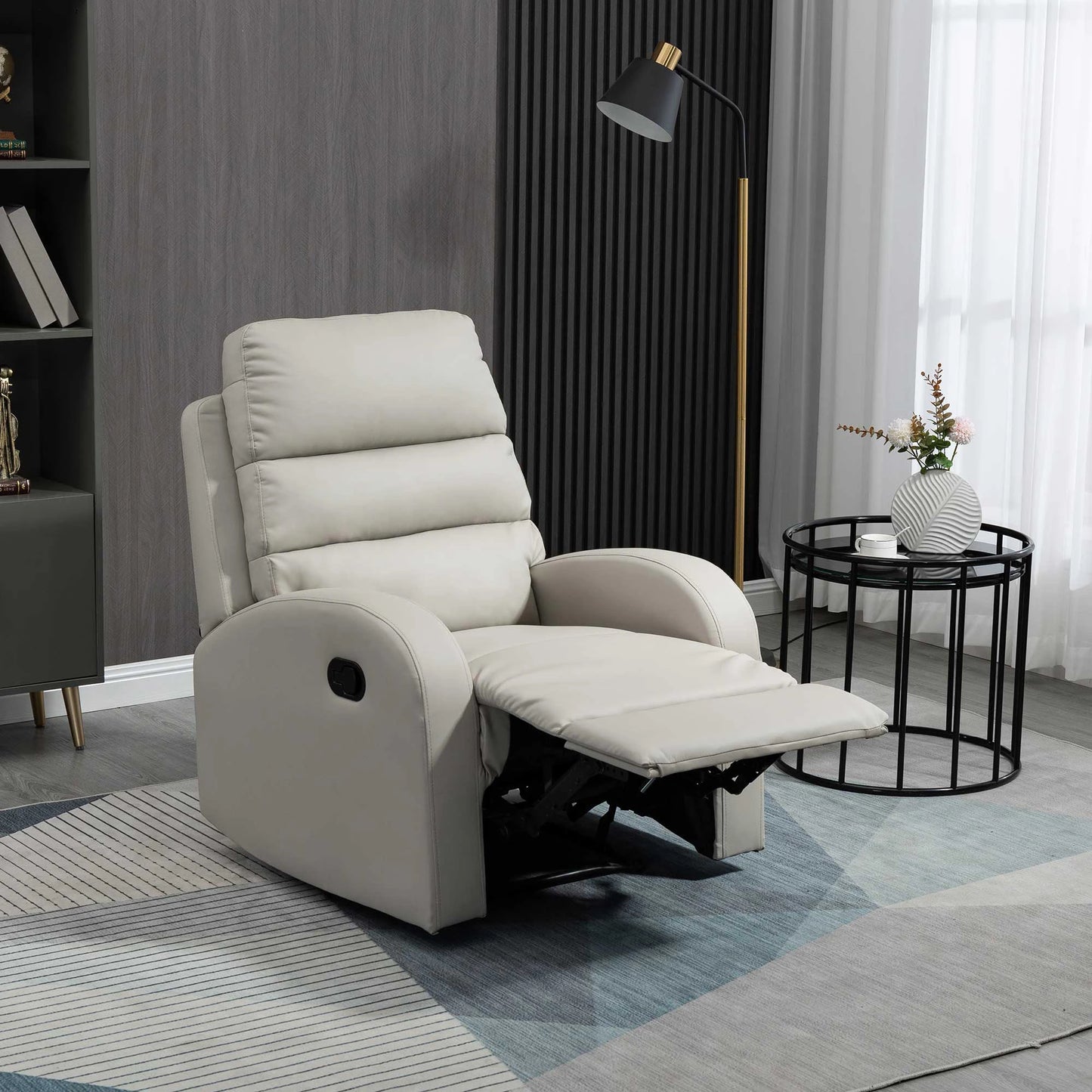 Reclining Relax Armchair with Padded Seat and Footrest for Home and Office, 80x91x102 cm, Grey