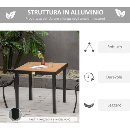 Square 4-Person Garden Table in Aluminum and Plastic, Black and Wood Color