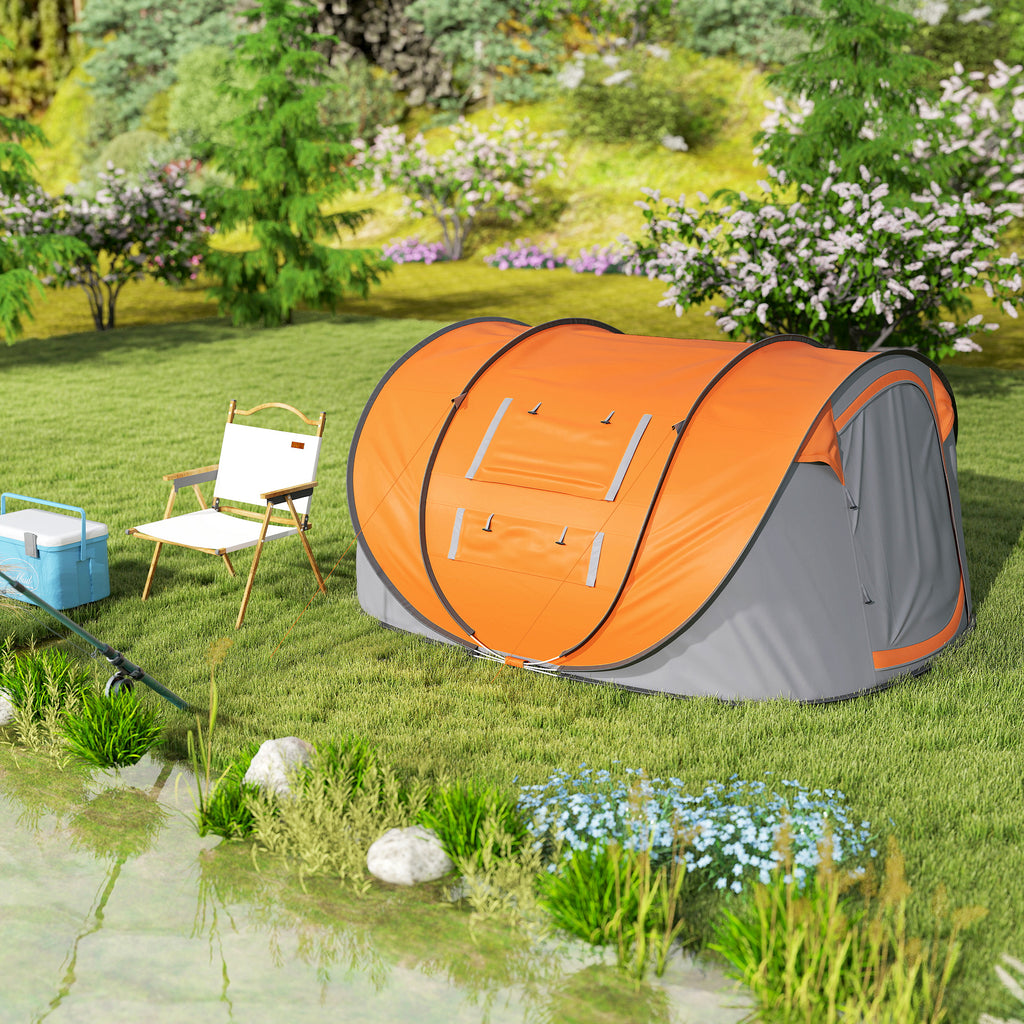 Outsunny 2-Person Pop-Up Camping Tent with 2 Doors, 4 Windows and Waterproof Tarp, 263.5x220x123 cm, Orange