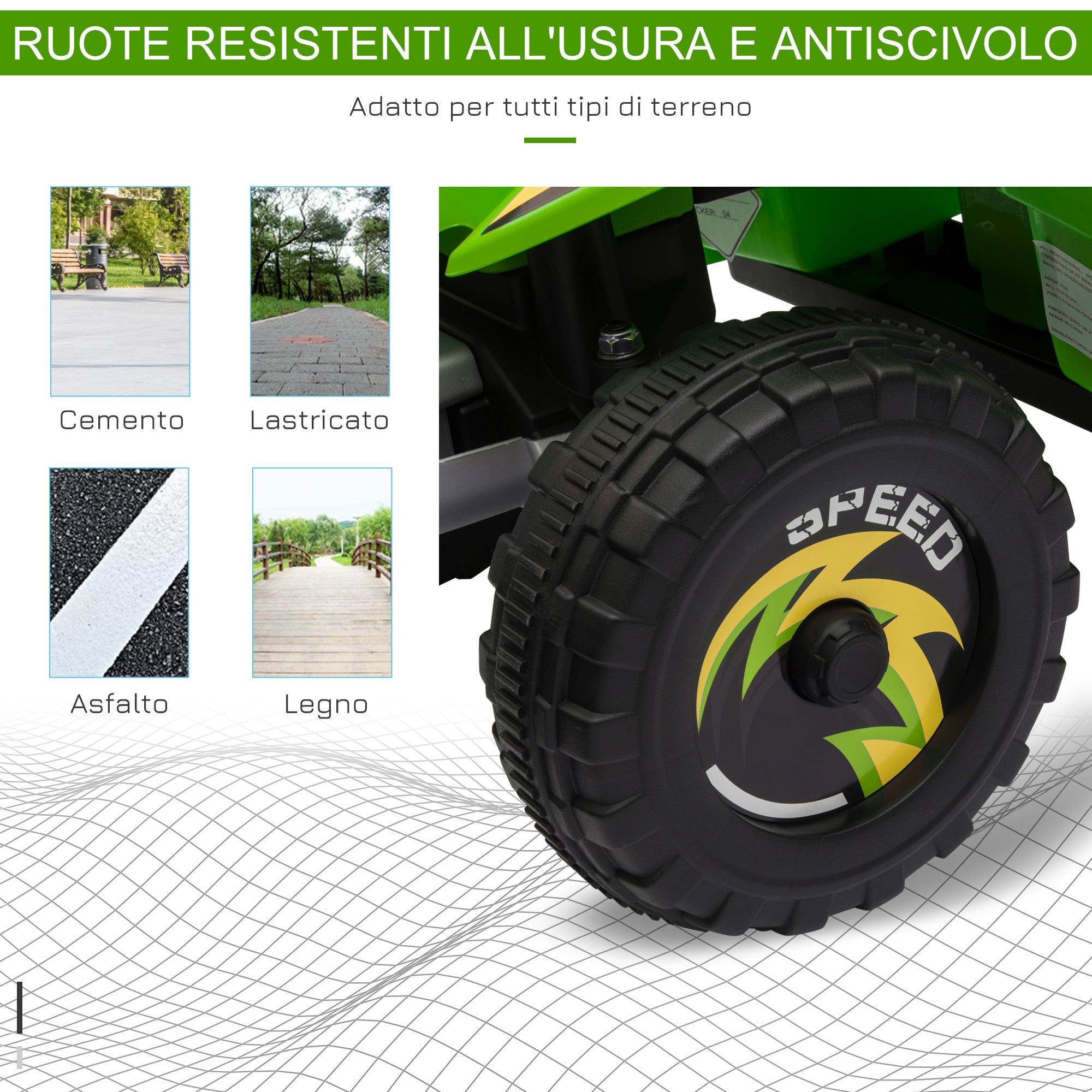 Electric Quad Bike for Kids with 6V Rechargeable Battery and Forward and Reverse Gear, 72x40x45.5 cm, Green