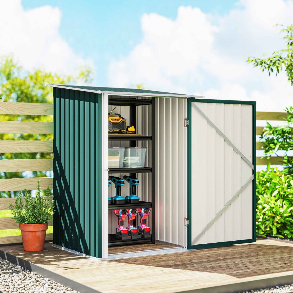 Outsunny Galvanized Steel Garden Shed with Hinged Door, 100x104x160 cm, Green
