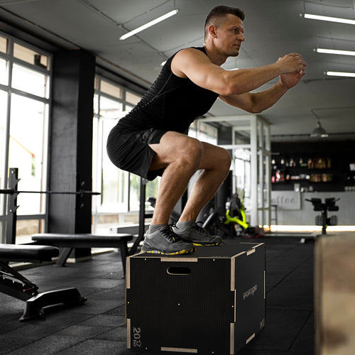 3-Height Plyometric Jump Box in Non-Slip Wood, 76-61-51cm, Black