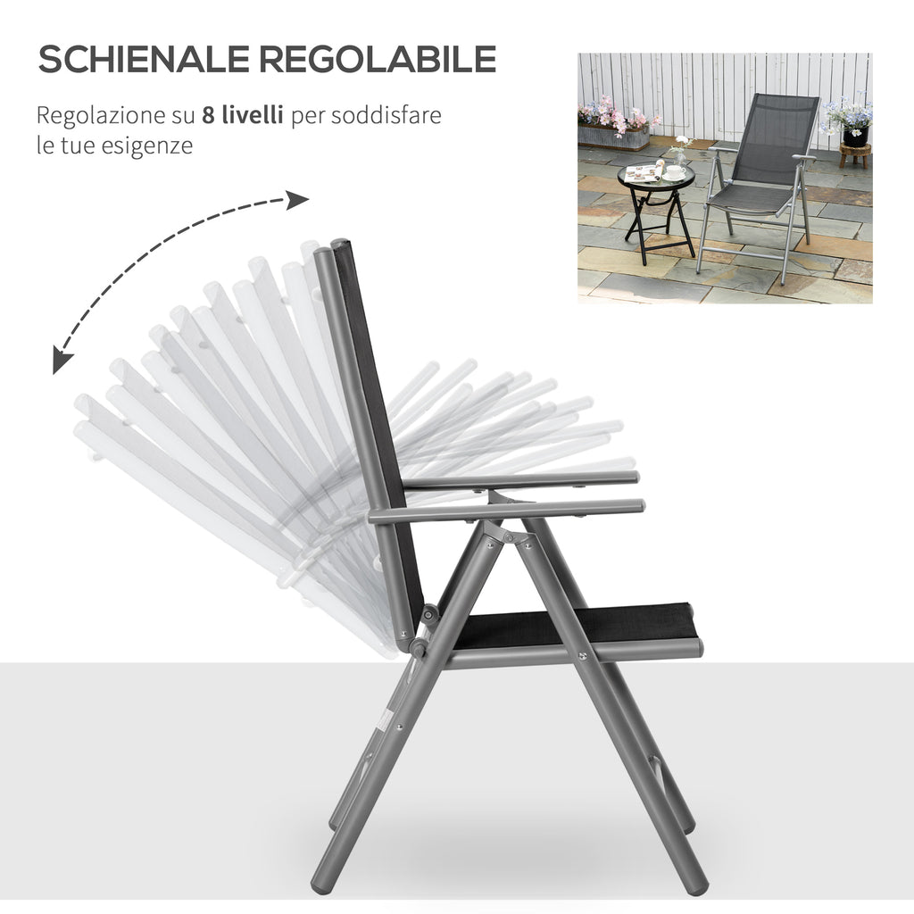 Outsunny Folding Garden Chair in Aluminum and Texteline with 7-Level Adjustable Backrest, Black 65x55x85-105cm
