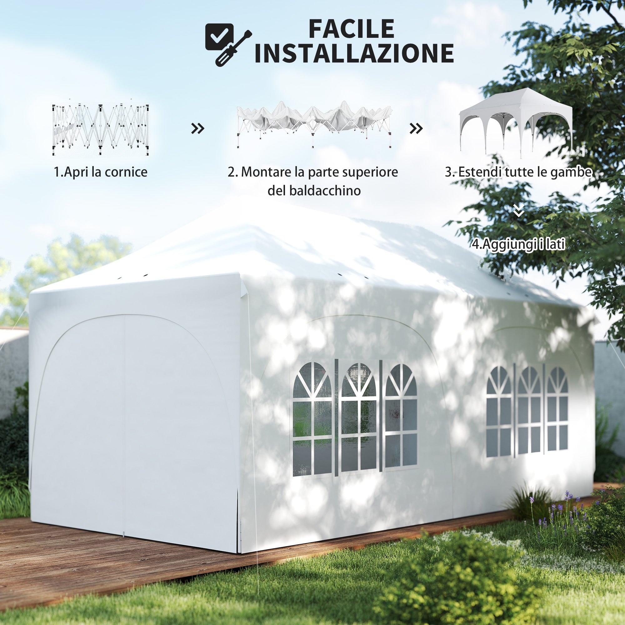 Outsunny 3x6m Folding Garden Gazebo with Removable Walls and Carry Bag, White