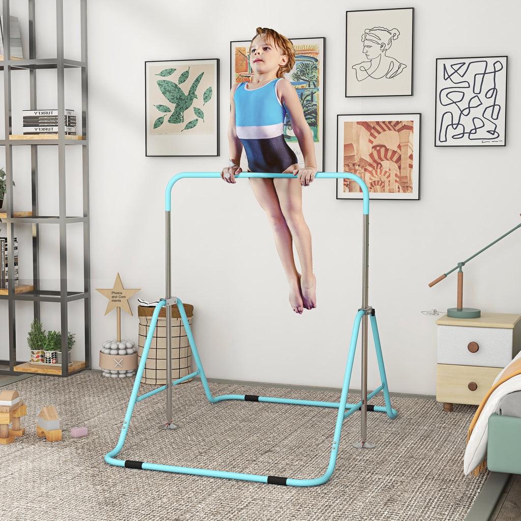 HOMCOM Gymnastics Bar for Children Ages 3+ with 5-Position Adjustable Heights in Steel, Green