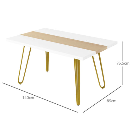 HOMCOM Kitchen and Living Room Table for 6 People Max with Hairpin Legs, in MDF and Steel, 140x89x75.5 cm