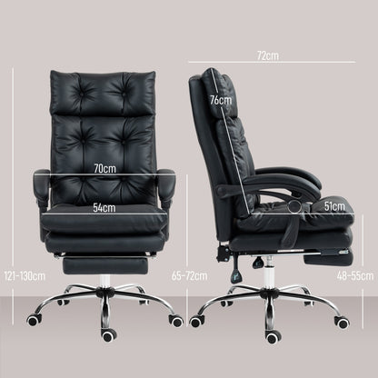 Faux Leather Office Chair with 135° Reclining Backrest and Pull-Out Footrest, Black