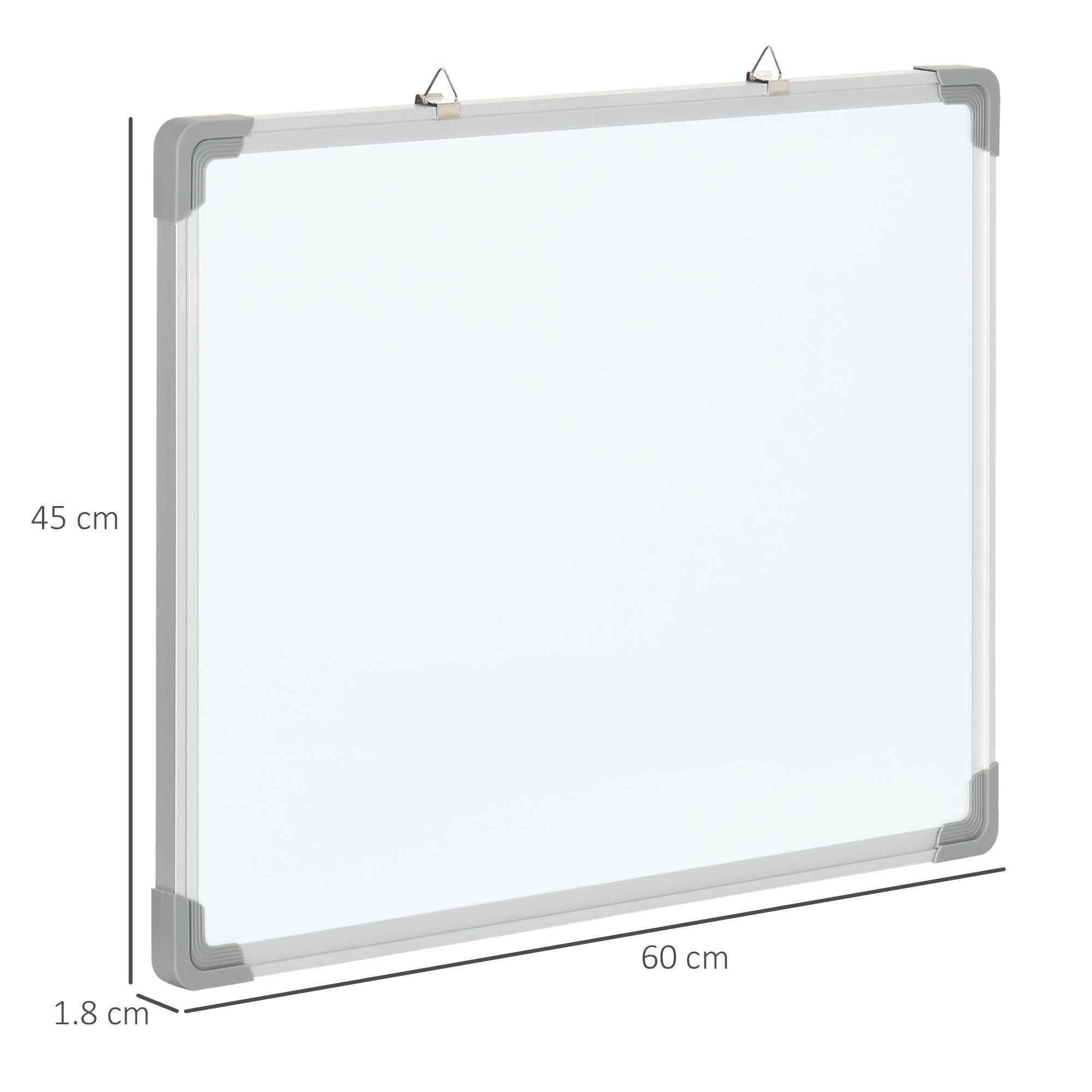 Magnetic Wall Whiteboard with Eraser, Markers and Magnets, in Aluminium, 60x1.8x45 cm, White - Borgè